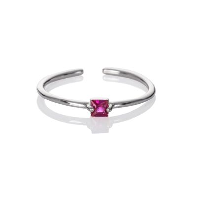 Adjustable Dark Pink Ring for Women with a Square Zirconia Stone