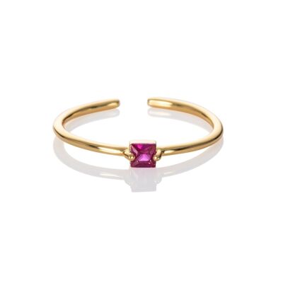 Bague Rose Ajustable Plaqué Or pour Femme avec une Pierre Zircone Carrée