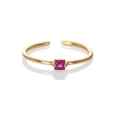 Verstellbarer, vergoldeter rosa Ring für Damen mit einem quadratischen Zirkonia-Stein