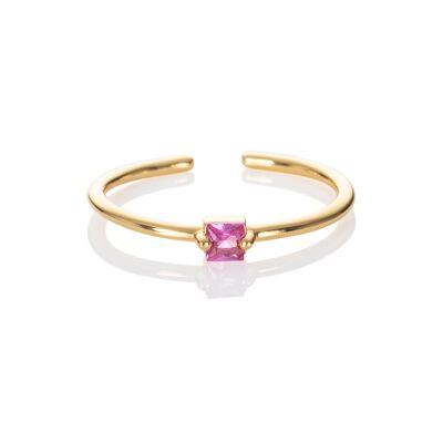 Anillo de Mujer Ajustable Chapado en Oro con Piedra Zirconia Cúbica Rosa Claro