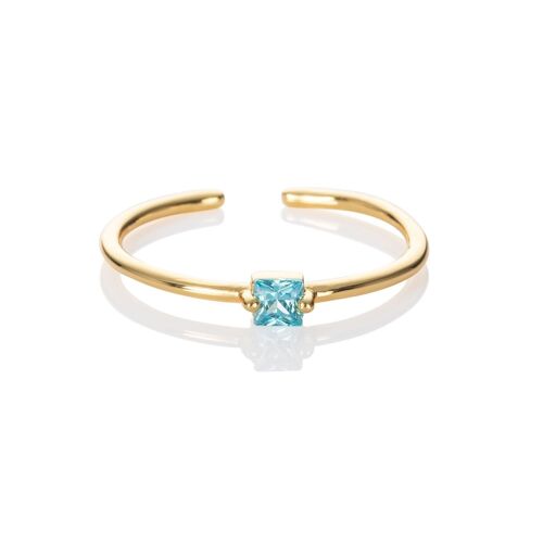 Adjustable Gold Plated Ring for Women with a Light Blue Cubic Zirconia Stone