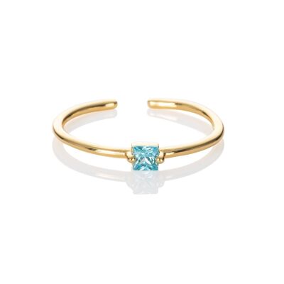 Verstellbarer vergoldeter Ring für Damen mit einem hellblauen Zirkonia-Stein