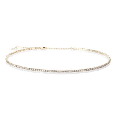 Vergoldete schmale Choker-Halskette für Damen mit Zirkonia-Steinen