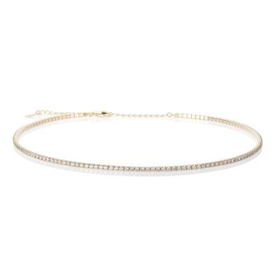 Gold Plated Skinny Choker Necklace for Women with Cubic Zirconia Stones