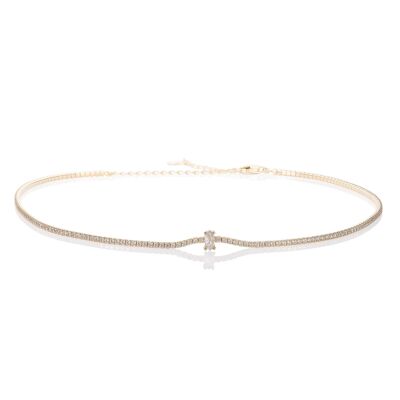 Gold Plated Marquise Choker Necklace for Women with Cubic Zirconia Stones