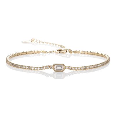 Gold Plated Skinny Tennis Bracelet with a Baguette Stone