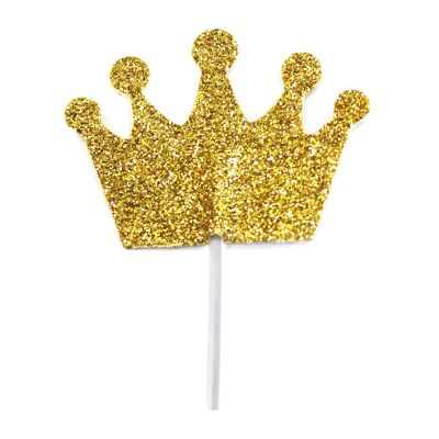 Topper per cupcake con corona principessa glitter oro