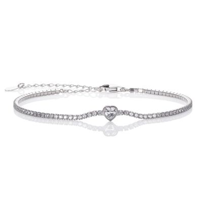 Pulsera Skinny Tennis de Plata de Ley 925 con Piedra en Forma de Corazón