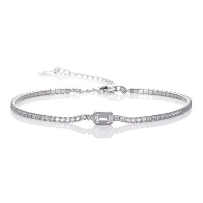 925 Sterling Silver Skinny Tennis Bracelet with a Baguette Stone