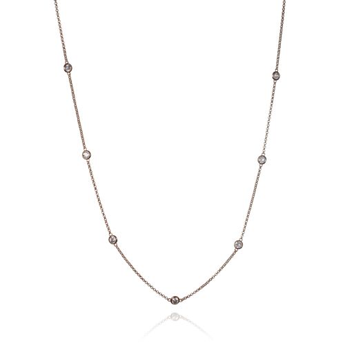 Long Rose Gold Chain Necklace with Stones - 18 inch