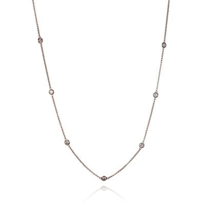 Long Rose Gold Chain Necklace with Stones - 24 inch