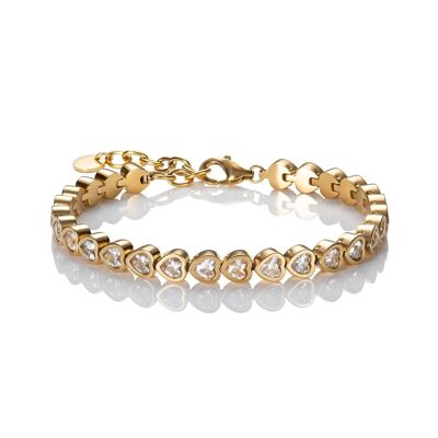 Gold Heart Tennis Bracelet with Swarovski Crystals