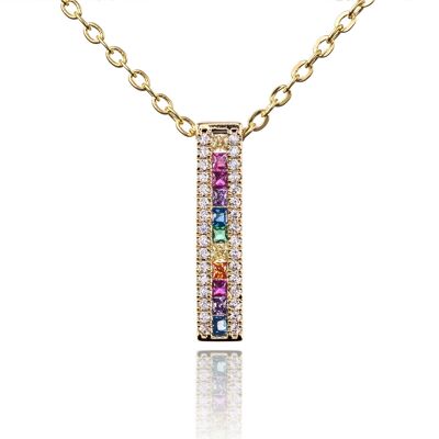 Collana Pendente Bar Arcobaleno In Oro Con Pietre Di Zirconia Colorate