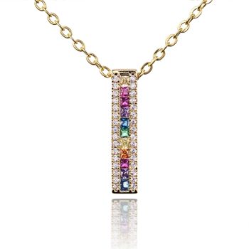 Collier pendentif barre arc-en-ciel en or avec des pierres de zircone colorées 1