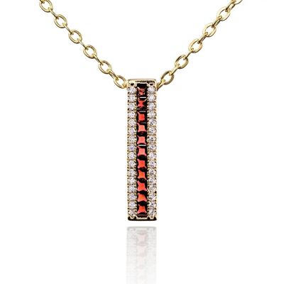 Collana Pendente Bar In Oro Con Pietre Cubic Zirconia Rosse