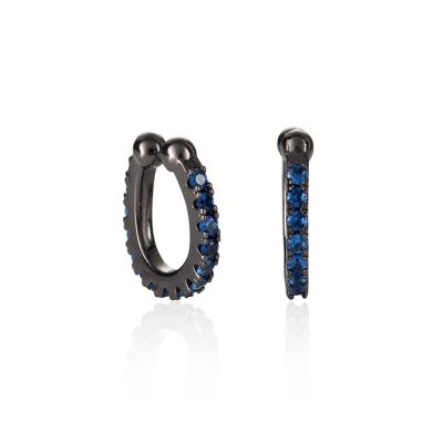 Pair of Black Ear Cuff Earrings with Blue Cubic Zirconia Stones