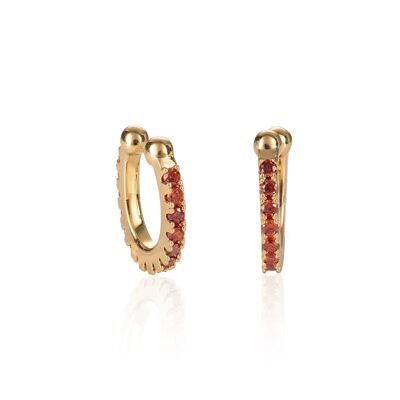 Par de Ear Cuffs de Oro con Zirconia Cúbica Roja