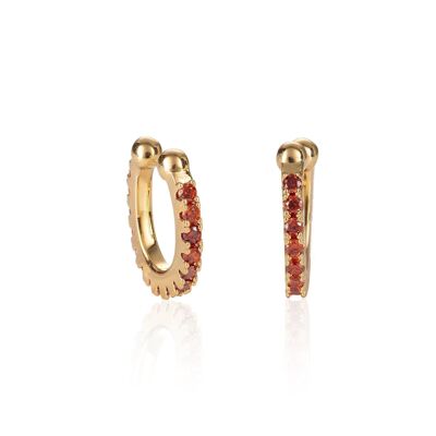 Paar goldene Ohrmanschetten mit roten Zirkonia-Steinen