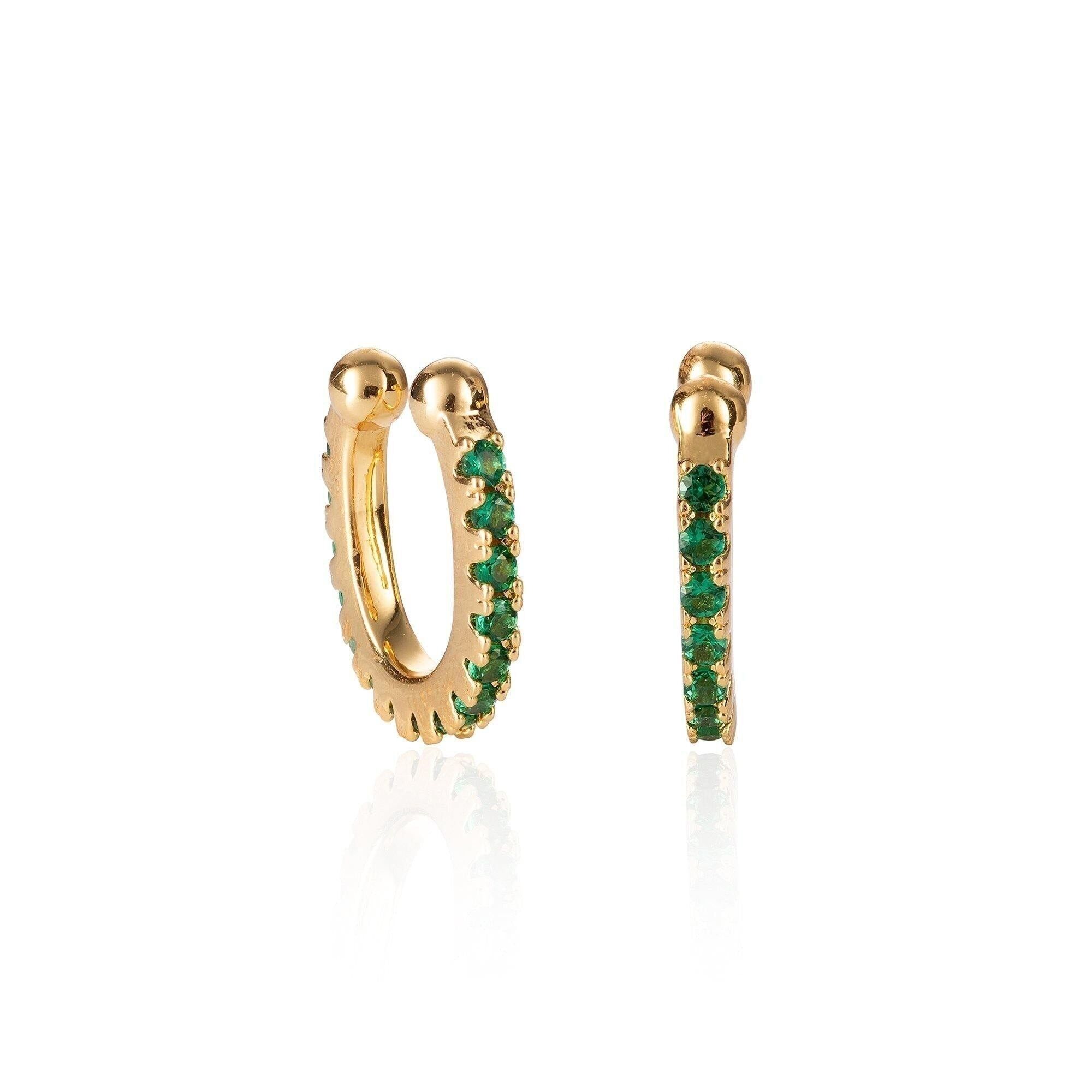 Par de Ear Cuffs de Oro con Zirconia Cúbica Verde