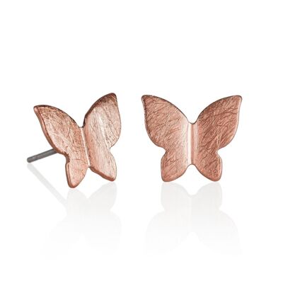 Rose Gold Butterfly Stud Earrings with Brushed Finish