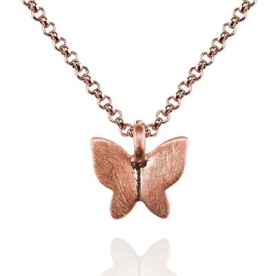 Collier pendentif papillon en or rose avec finition brossée