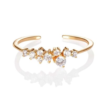 Adjustable Gold Plated Silver Ring for Women with Cubic Zirconia Stones
