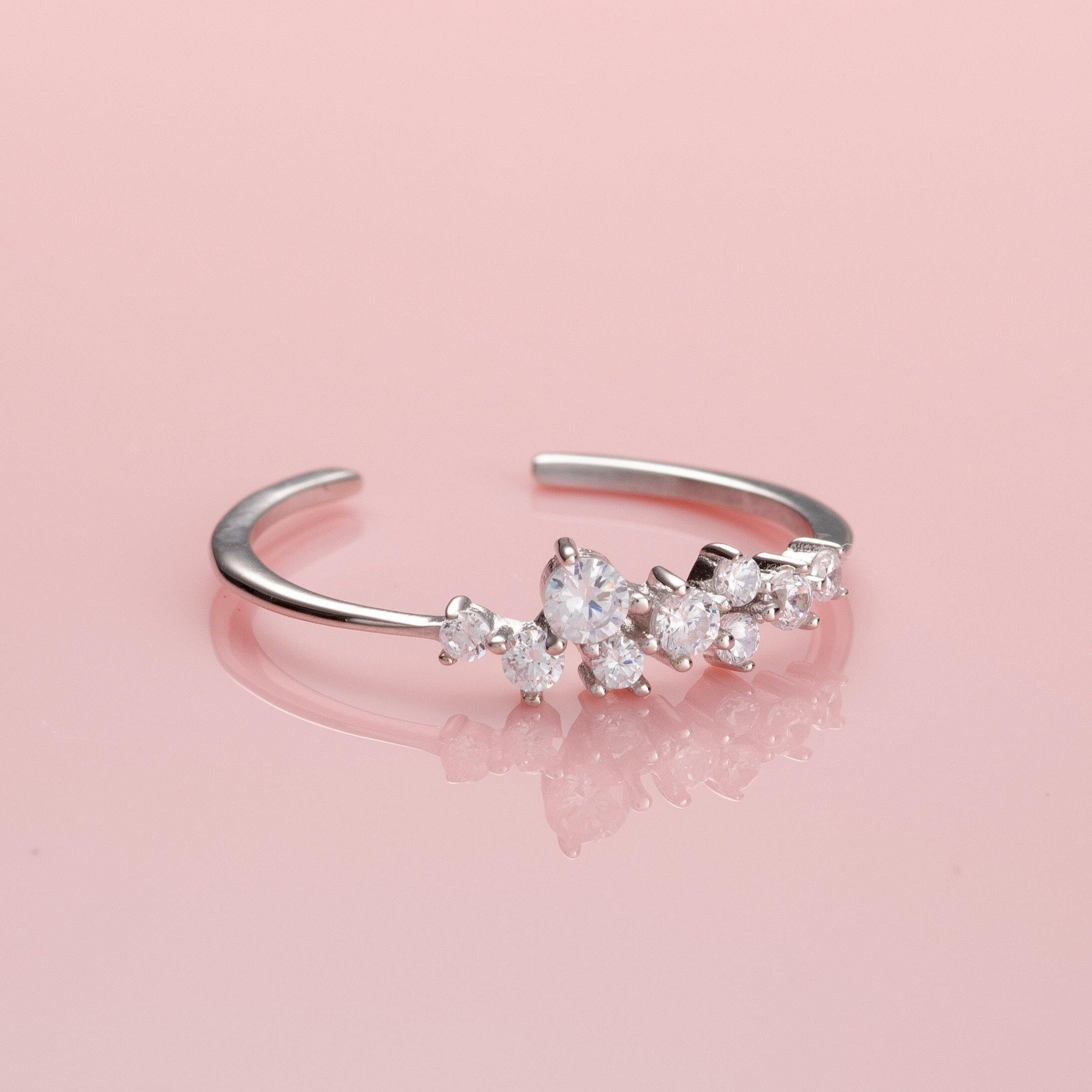 Adjustable Sterling Silver Ring for Women with Cubic Zirconia Stones