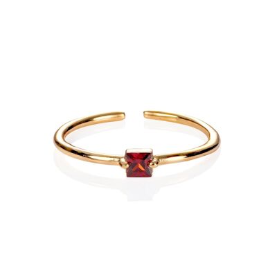 Adjustable Gold Plated Ring for Women with a Red Cubic Zirconia Stone