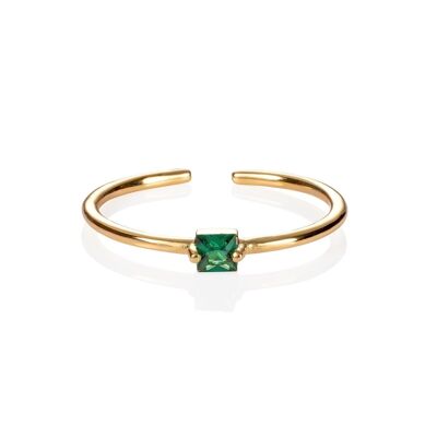 Verstellbarer vergoldeter Ring für Damen mit einem grünen Zirkonia-Stein