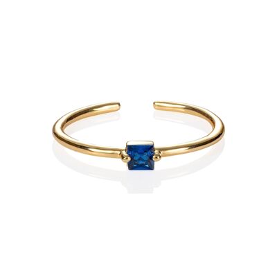 Adjustable Gold Plated Ring for Women with a Blue Cubic Zirconia Stone