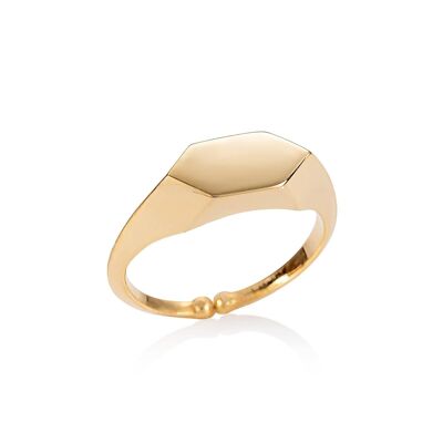 Anillo de sello geométrico chapado en oro ajustable para mujer