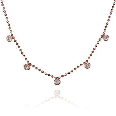 Collier ras de cou perlé en or rose pour femme avec pierres rondes