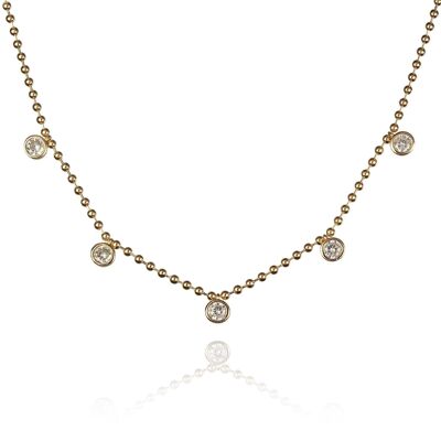 Collier ras du cou en perles d'or pour femme avec pierres rondes