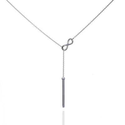 Collar Y Infinito en Plata de Ley. Collar Lariat de Plata con Barra Vertical