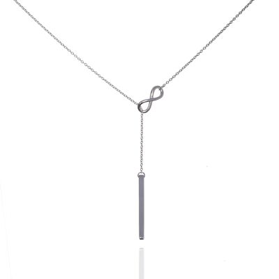 Sterling Silber Infinity Y-Halskette. Silberne Lasso-Halskette mit einem vertikalen Balken
