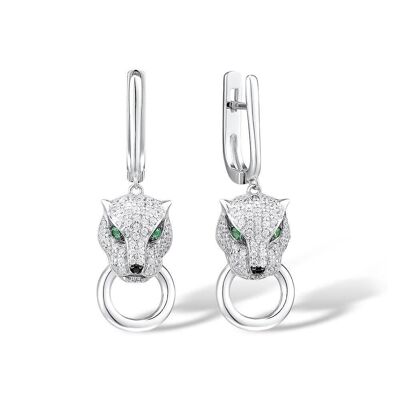 Boucles d'oreilles pendantes panthère en argent sterling pour femme