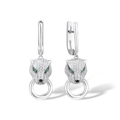 Sterling Silver Panther Drop Earrings for Women