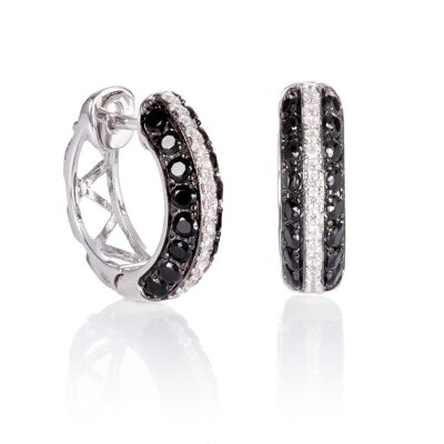 Boucles d'oreilles créoles noires et blanches en argent sterling pour femme