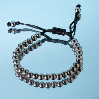 Bracelet Enfant Acier Inoxydable avec Perles Métalliques sur Cordon Noir Ajustable 5