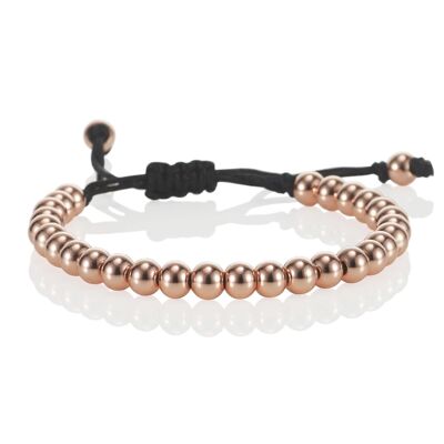 Bracelet Enfant Or Rose avec Perles Métalliques sur Cordon Noir Ajustable