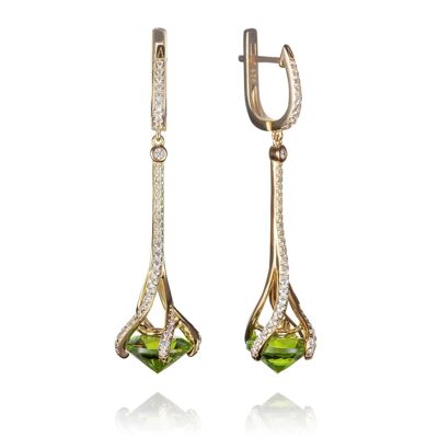 Boucles d'oreilles pendantes en or pour femme avec pierres vertes et pierres précieuses de zircon cubique