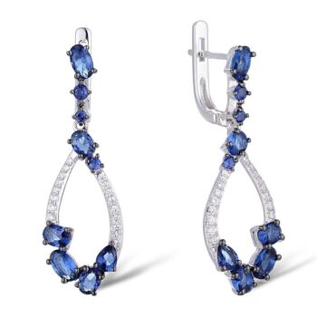 Boucles d'oreilles pendantes longues en argent sterling pour femme avec pierres bleues et pierres précieuses de zircon cubique 1