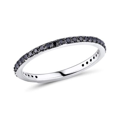 Skinny Sterling Silver Band Ring for Women with Black Spinel Gemstones