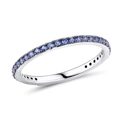Skinny Sterling Silver Band Ring for Women with Blue Cubic Zirconia Stones