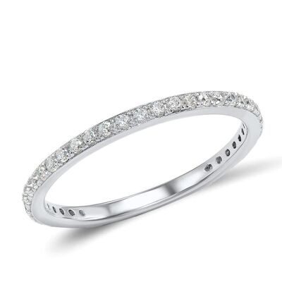 Skinny Sterling Silver Band Ring for Women with Cubic Zirconia Gemstones