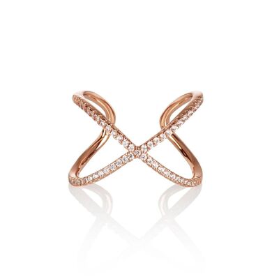 Anillo Cruz Ajustable de Oro Rosa para Mujer con Zirconia Cúbica