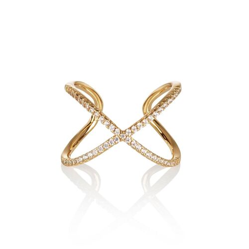 Adjustable Gold Cross Ring for Women with Cubic Zirconia Stones