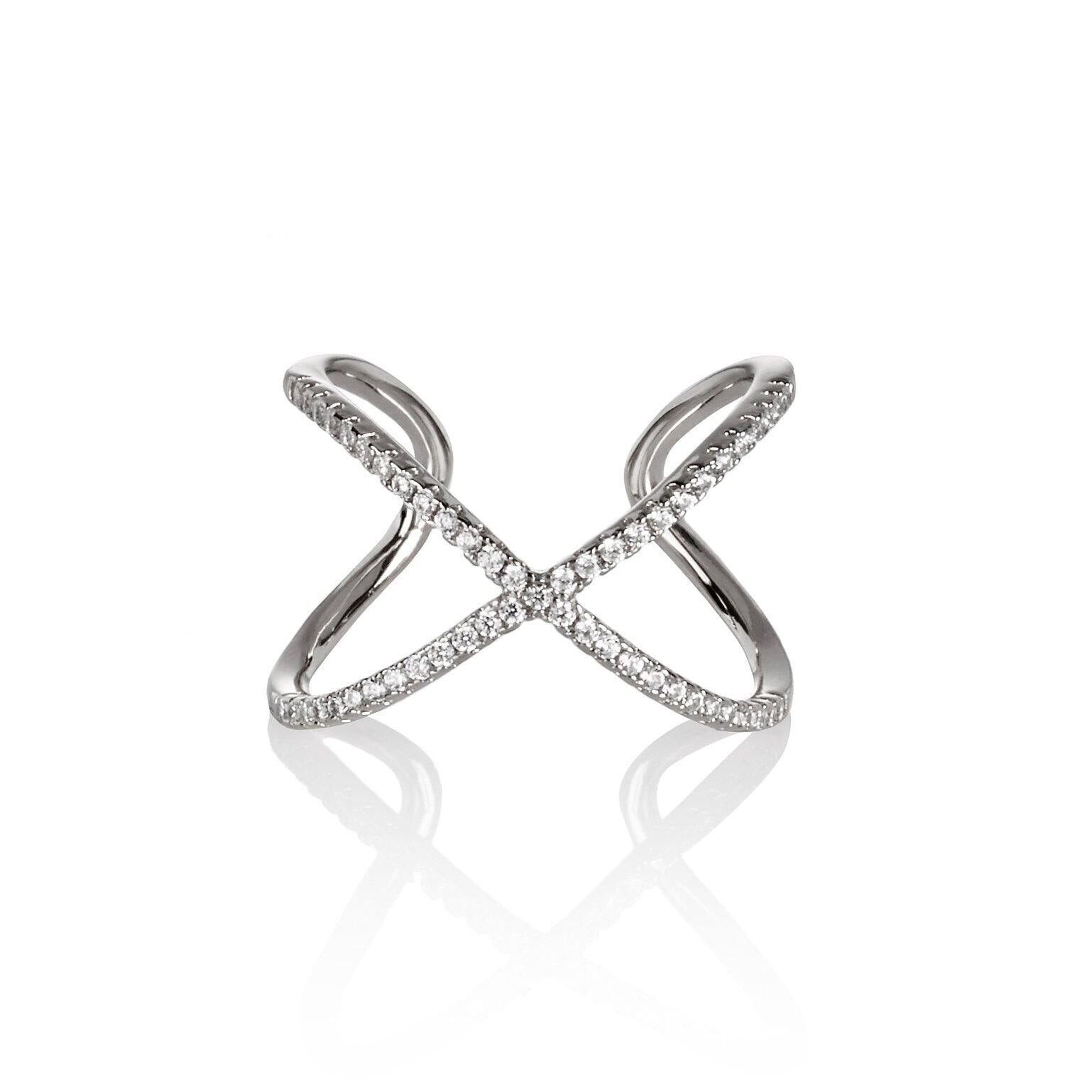 Verstellbarer Kreuzring für Damen mit Zirkonia-Steinen