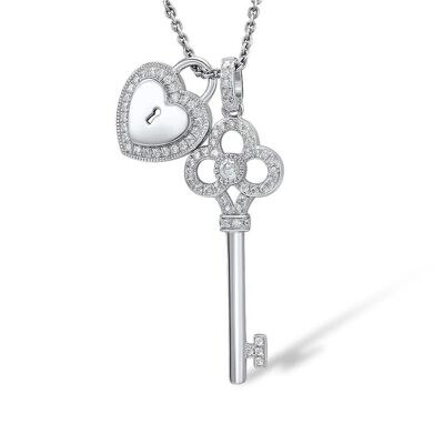 Sterling Silver Heart and Key Necklace for Women