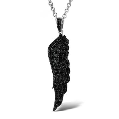 Halskette mit schwarzen Engelsflügeln aus Sterlingsilber für Frauen.